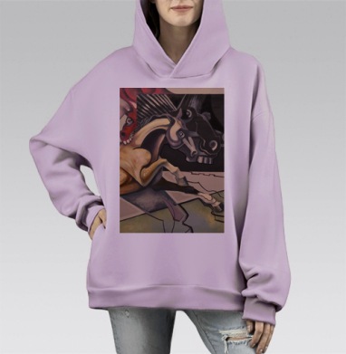 Драматическая сцена борьба жизнь смерть на подушке, Hoodie Mono Fiolet, оверсайз, утепленная