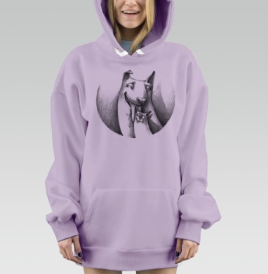 Дружба собаки и кота в карандашной иллюстрации, Hoodie Mjhigh Dig Mel, Fiolet, утепленная