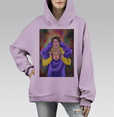 Два человека в желтом и фиолетовом одежде взаимная поддержка, Hoodie Mono Fiolet, оверсайз, утепленная