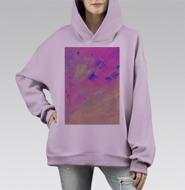 Экспрессивное смешение розового синего и желтого в абстрактной живописи, Hoodie Mono Fiolet, оверсайз, утепленная
