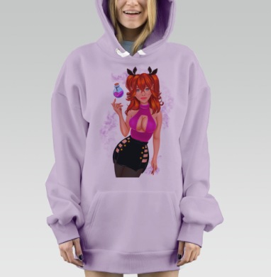 Эльфийская девушка с магическим зельем на фоне живых цветов, Hoodie Mjhigh Dig Mel, Fiolet, утепленная