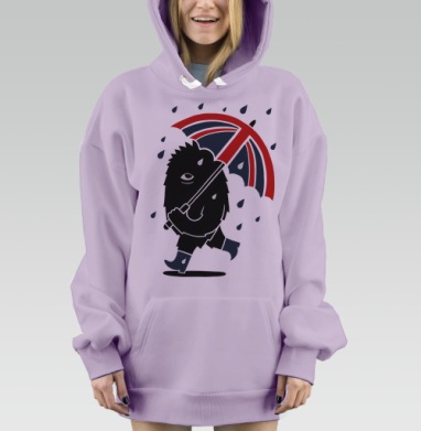 Милый лохматый монстрик с зонтом Union Jack, Hoodie Mjhigh Dig Mel, Fiolet, утепленная