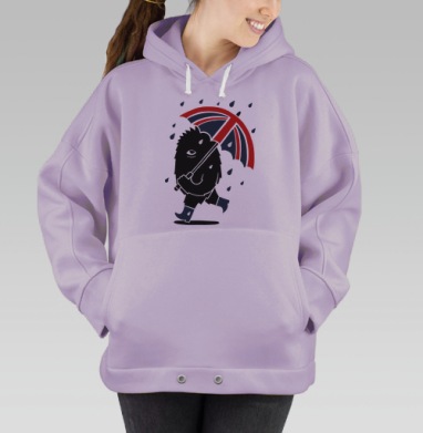 Милый лохматый монстрик с зонтом Union Jack, Hoodie Oversize Fiolet