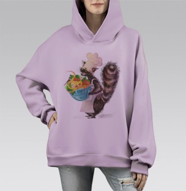 Енот с лапшой в поварском колпаке подающих последний, Hoodie Mono Fiolet, оверсайз, утепленная
