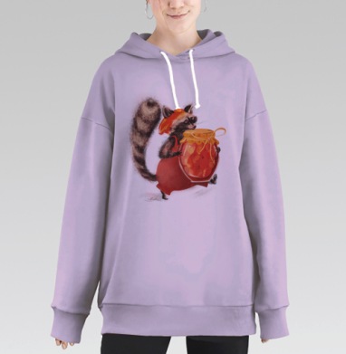 Енот с вареньем в красной шапке для подарка, Hoodie Long Oversize Fiolet