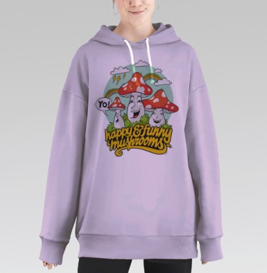 Funny Mushrooms, Hoodie Long Oversize Fiolet