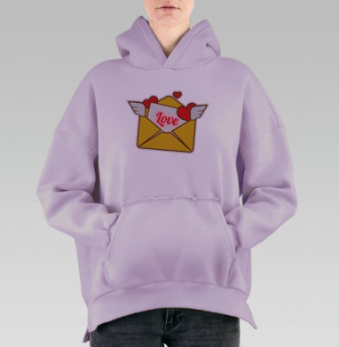 Желтый конверт с крыльями и сердцами для Любовных посланий, Hoodie Oversize Fiolet, утепленная