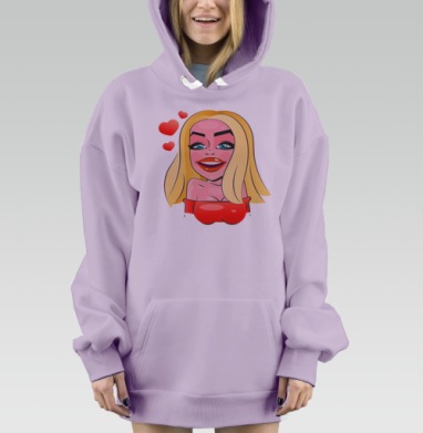 Женщина с красивой улыбкой и красными сердцами вокруг, Hoodie Mjhigh Dig Mel, Fiolet, утепленная