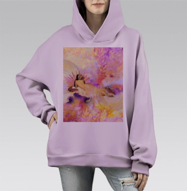 Женщина с тигром в нежных тонах золотого розового, Hoodie Mono Fiolet, оверсайз, утепленная
