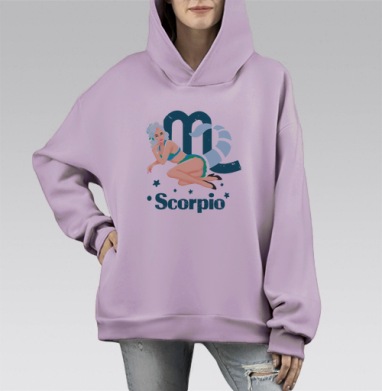 Женственность и загадочность Скорпион в стиле пинап, Hoodie Mono Fiolet, оверсайз, утепленная