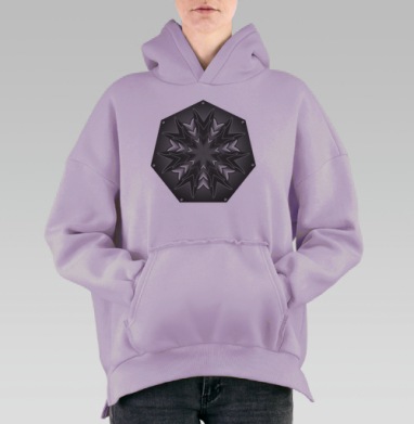 Геометрическая мандала в монохромной гамме с динамикой и покоем, Hoodie Oversize Fiolet, утепленная