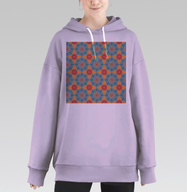 Геометрический узор с декоративными круглыми элементами и цветами, Hoodie Long Oversize Fiolet
