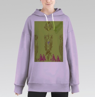 Герб птица горы хот дог сочетание, Hoodie Long Oversize Fiolet