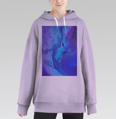 Глубокие Синие Абстрактные Потоки Текучих Линий, Hoodie Long Oversize Fiolet