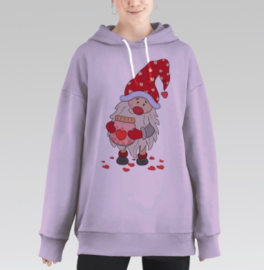 Гном с баночкой счастья и сердечками ко Дню всех влюблённых, Hoodie Long Oversize Fiolet