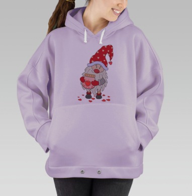 Гном с баночкой счастья и сердечками ко Дню всех влюблённых, Hoodie Oversize Fiolet