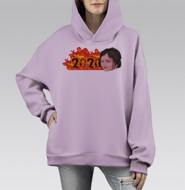 Год 2020 в огне с девочкой мем девочка и пожар 2020 год, Hoodie Mono Fiolet, оверсайз, утепленная