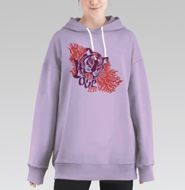 Голова тигра в огненном пламени Lose Me, Hoodie Long Oversize Fiolet