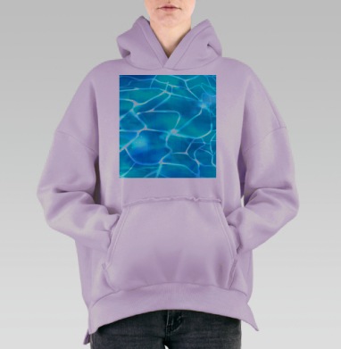 Голубая вода отражение света движения в бассейне, Hoodie Oversize Fiolet, утепленная