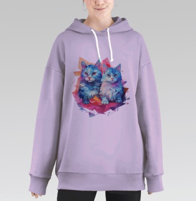 Голубые кошки в геометрическом стиле уютные и дружелюбные, Hoodie Long Oversize Fiolet