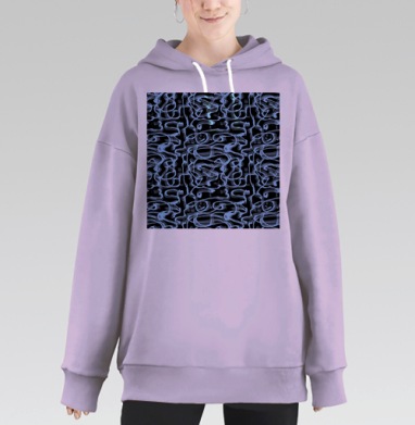 Голубые линии динамичный бесконечный узор на черном, Hoodie Long Oversize Fiolet