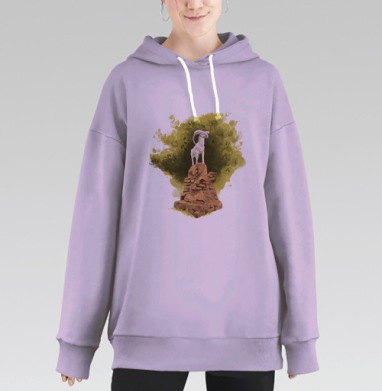Горный козел на скале под желтым деревом парк Ривьера Сочи, Hoodie Long Oversize Fiolet