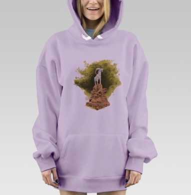 Горный козел на скале под желтым деревом парк Ривьера Сочи, Hoodie Mjhigh Dig Mel, Fiolet, утепленная