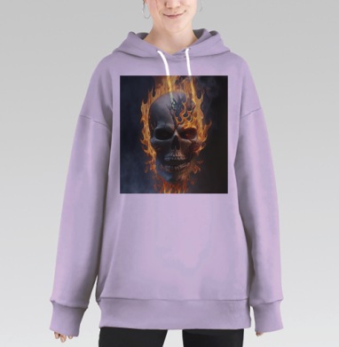 Горящий Череп в Огне Состоянии Власти, Hoodie Long Oversize Fiolet