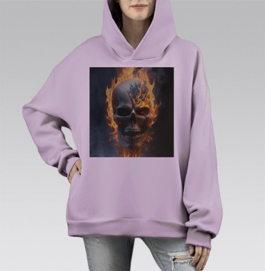 Горящий Череп в Огне Состоянии Власти, Hoodie Mono Fiolet, оверсайз, утепленная