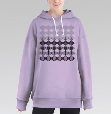 Градиент серых волн с оптическими колоннами искажения пространства, Hoodie Long Oversize Fiolet