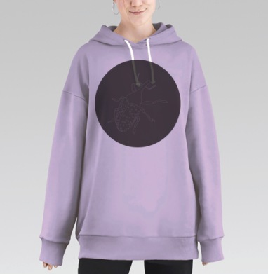 Жук долгоносик на темно сером фоне оригинальная графика, Hoodie Long Oversize Fiolet