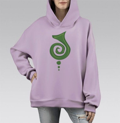 Экологичный зеленый спиральный символ с каплями, Hoodie Mono Fiolet, оверсайз, утепленная