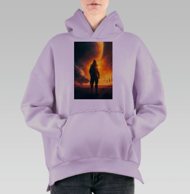 Исследователь галактической планеты на фоне горизонта, Hoodie Oversize Fiolet, утепленная