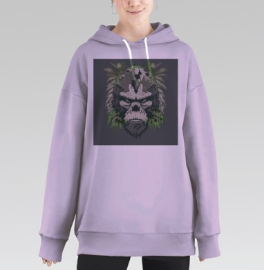 Мистический Горилла Арт с Листьями, Hoodie Long Oversize Fiolet
