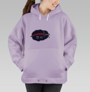Катана с красным клинком и корейскими символами в центре, Hoodie Oversize Fiolet