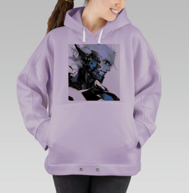 Кибернетическое слияние человека и робота в синих тонах, Hoodie Oversize Fiolet