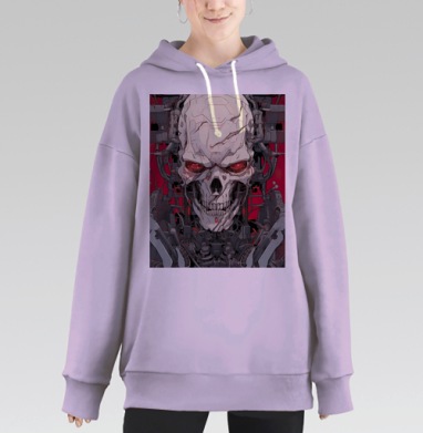 Киберпанк череп с красными глазами и проводами киберпанк череп арт, Hoodie Long Oversize Fiolet