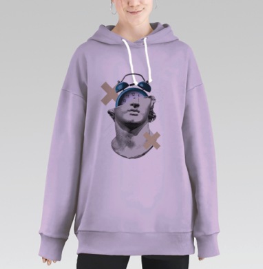 Классическая голова с будильником и искусственным акцентом, Hoodie Long Oversize Fiolet