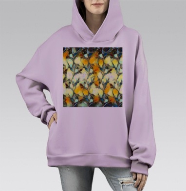 Кораллы кристаллы ветки абстракция бесшовный паттерн витраж, Hoodie Mono Fiolet, оверсайз, утепленная