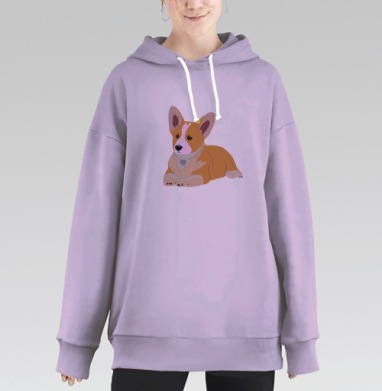 Корги на голубом фоне с косточками для домашних любимых собак, Hoodie Long Oversize Fiolet