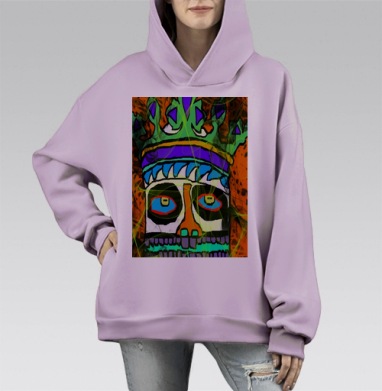Корона Череп Яркий Контраст Власть Смерть, Hoodie Mono Fiolet, оверсайз, утепленная