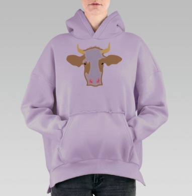 Корова с пятнами коричнево белая коровушка с пятнышками, Hoodie Oversize Fiolet, утепленная