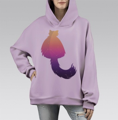 Кошка космос созвездия ночное небо, Hoodie Mono Fiolet, оверсайз, утепленная