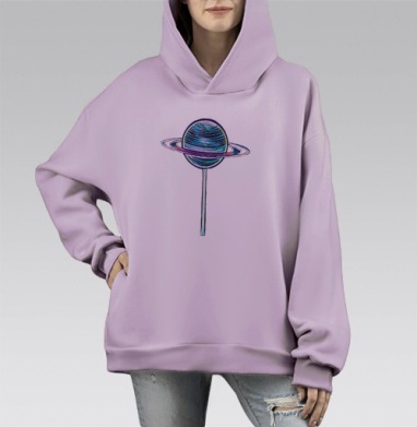 Космический леденец Сатурн воображение сладости, Hoodie Mono Fiolet, оверсайз, утепленная