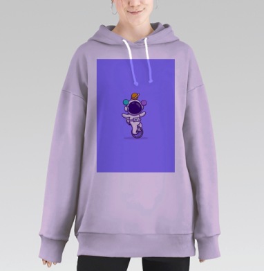 Космонавт на моноцикле с планетами Космос и баланс, Hoodie Long Oversize Fiolet