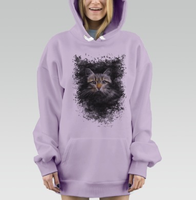 Мистический портрет космической кошки с неоновым свечением, Hoodie Mjhigh Dig Mel, Fiolet, утепленная