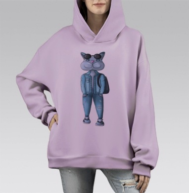 Кот в голубом костюме с рюкзаком и очками уникальный образ, Hoodie Mono Fiolet, оверсайз, утепленная