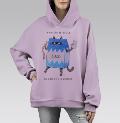 Кот в коробке 2020 с колбасой и туалетной бумагой юмор, Hoodie Mono Fiolet, оверсайз, утепленная