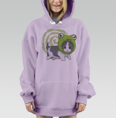 Котенок в костюме лягушки мультяшный милый ПУР, Hoodie Mjhigh Dig Mel, Fiolet, утепленная