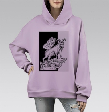Козел летит на крыльях бабочки в облаках парит, Hoodie Mono Fiolet, оверсайз, утепленная
